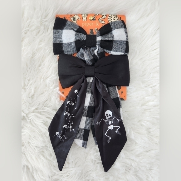 Piper K Halloween Bow Set. Plaid, Skeletons. New. - Picture 1 of 3